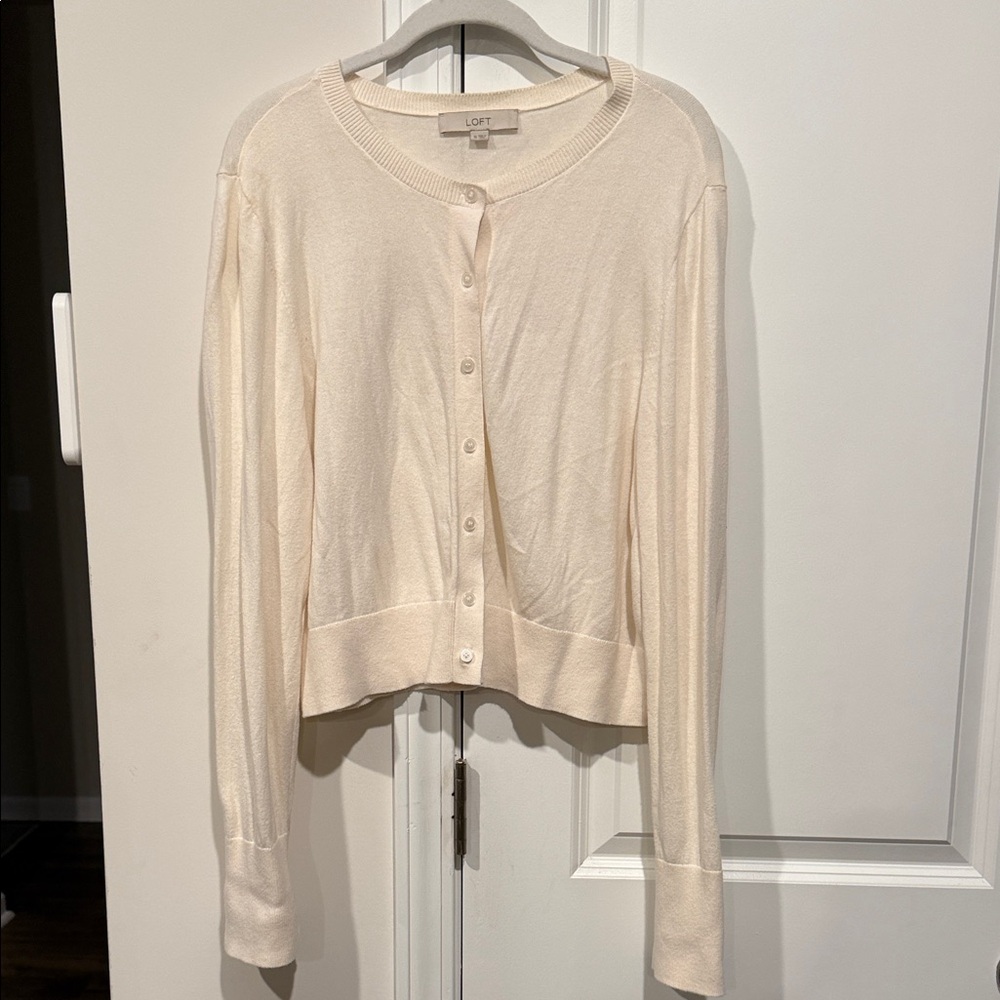 LOFT Soft Cream Lightweight Button Cardigan